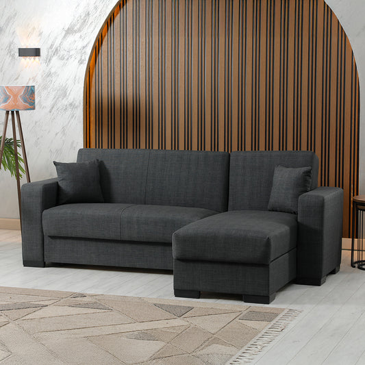 Corner sofa bed reversible Dumma anthracite fabric 226x148x86cm