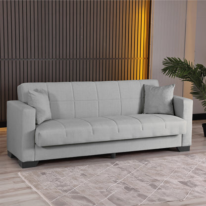 3-seater sofabed Vox with storage space light grey fabric 210x84x83cm