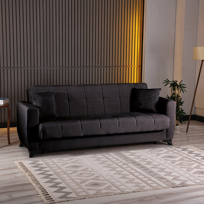 3-seater sofabed Modesto with storage space black fabric 213x84x86cm