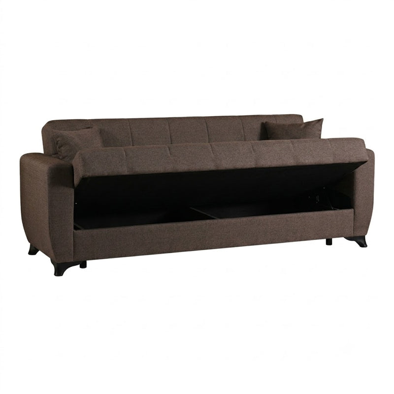 3-seater sofabed Modesto with storage space brown fabric 213x84x86cm