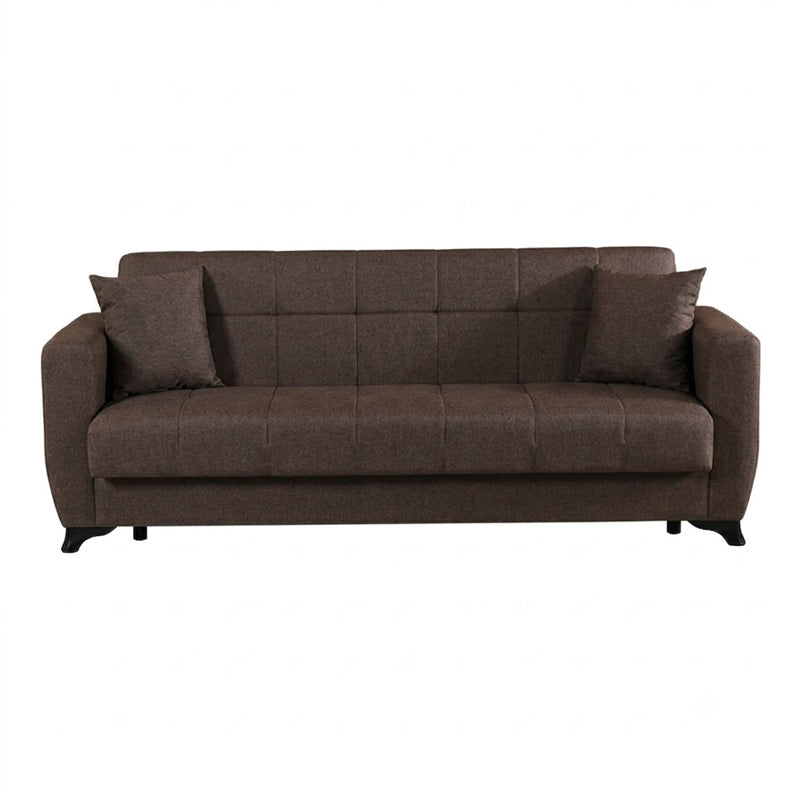 3-seater sofabed Modesto with storage space brown fabric 213x84x86cm
