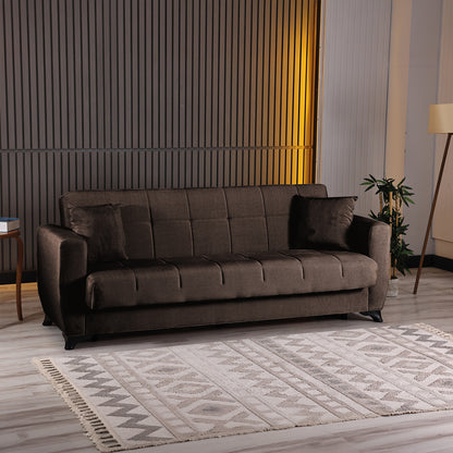 3-seater sofabed Modesto with storage space brown fabric 213x84x86cm