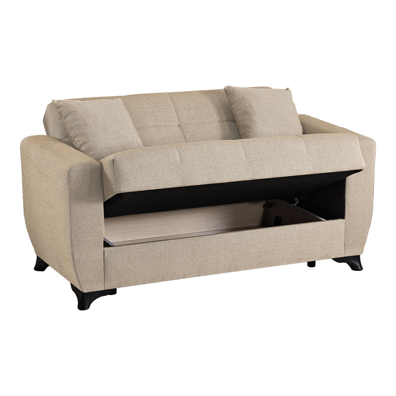 2-seater sofabed Modesto with storage space cream fabric 153x84x86cm