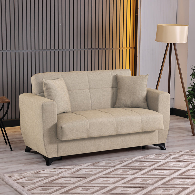 2-seater sofabed Modesto with storage space cream fabric 153x84x86cm