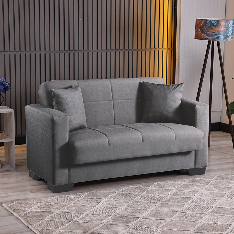 2-seater sofabed Modesto with storage space grey fabric 153x84x86cm