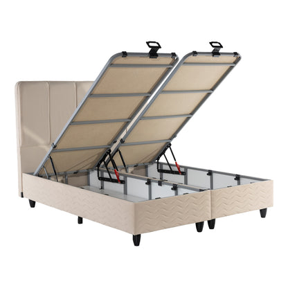 Double bed Lunda with storage space cream velvet 160x200cm
