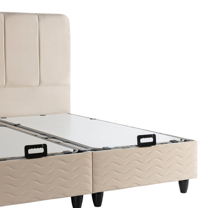 Double bed Lunda with storage space cream velvet 160x200cm