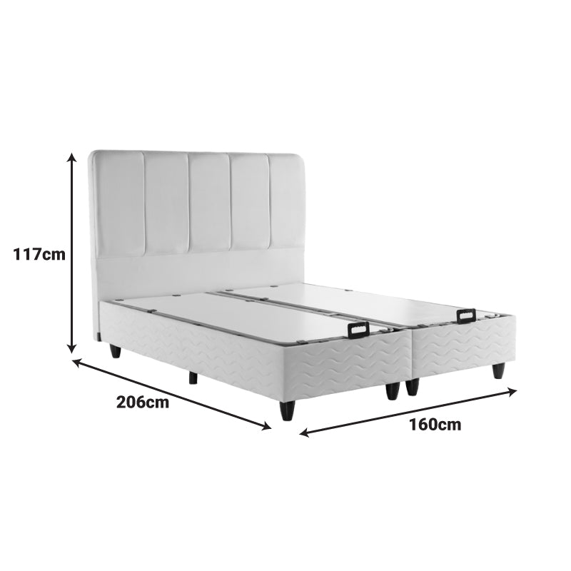 Double bed Lunda with storage space cream velvet 160x200cm