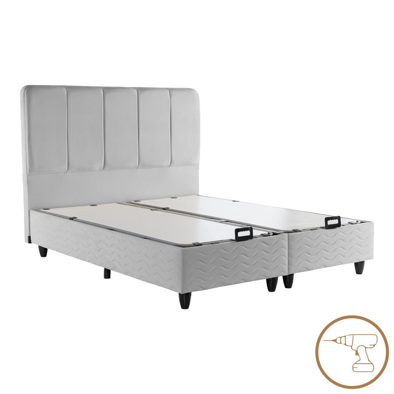 Double bed Lunda with storage space grye velvet 160x200cm