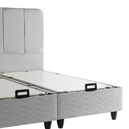 Double bed Lunda with storage space grye velvet 160x200cm