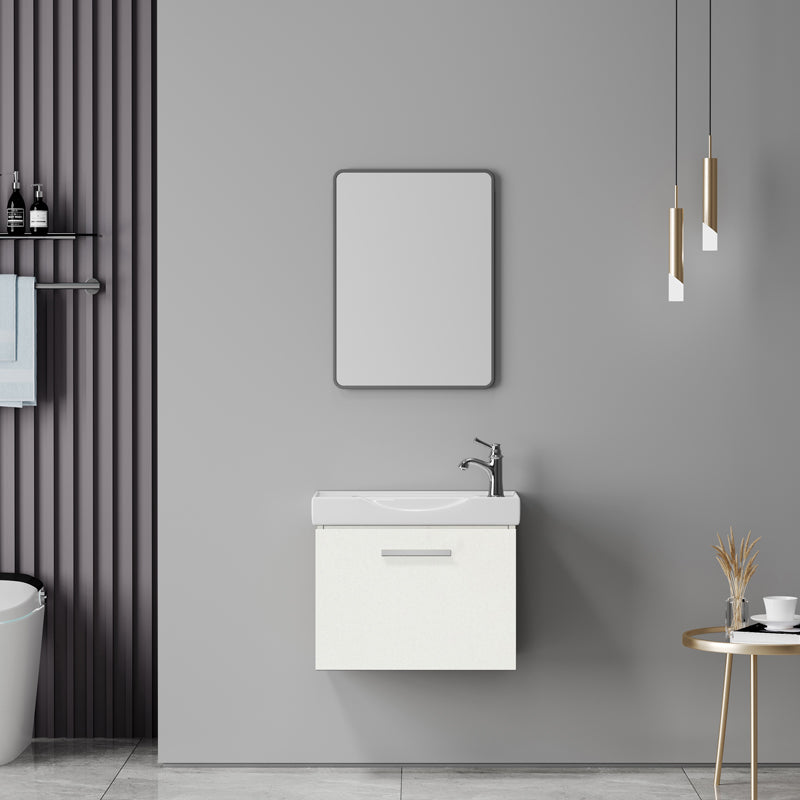 Renza white countertop with sink and mirror