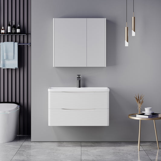 Tzouena white countertop with sink and mirror