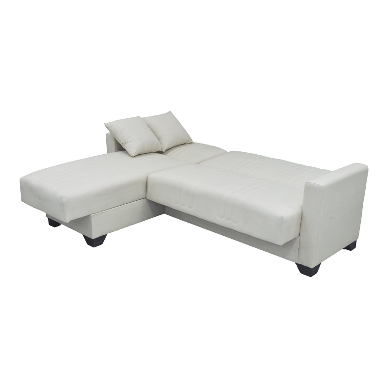 Corner sofa bed reversible with storage space Stashio cream fabric 202x143x84cm