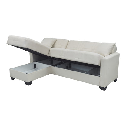 Corner sofa bed reversible with storage space Stashio cream fabric 202x143x84cm
