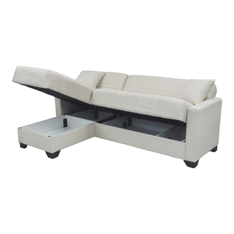 Corner sofa bed reversible with storage space Stashio cream fabric 202x143x84cm