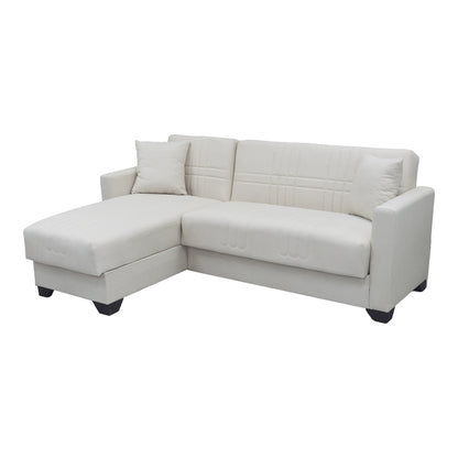 Corner sofa bed reversible with storage space Stashio cream fabric 202x143x84cm
