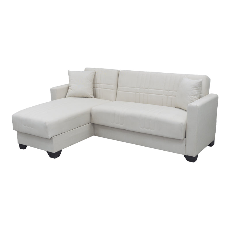 Corner sofa bed reversible with storage space Stashio cream fabric 202x143x84cm