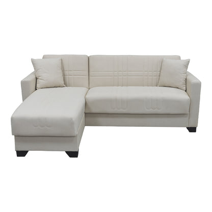 Corner sofa bed reversible with storage space Stashio cream fabric 202x143x84cm