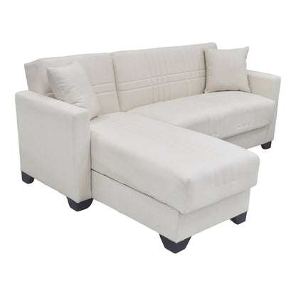 Corner sofa bed reversible with storage space Stashio cream fabric 202x143x84cm
