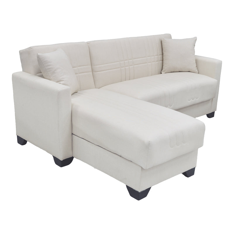 Corner sofa bed reversible with storage space Stashio cream fabric 202x143x84cm