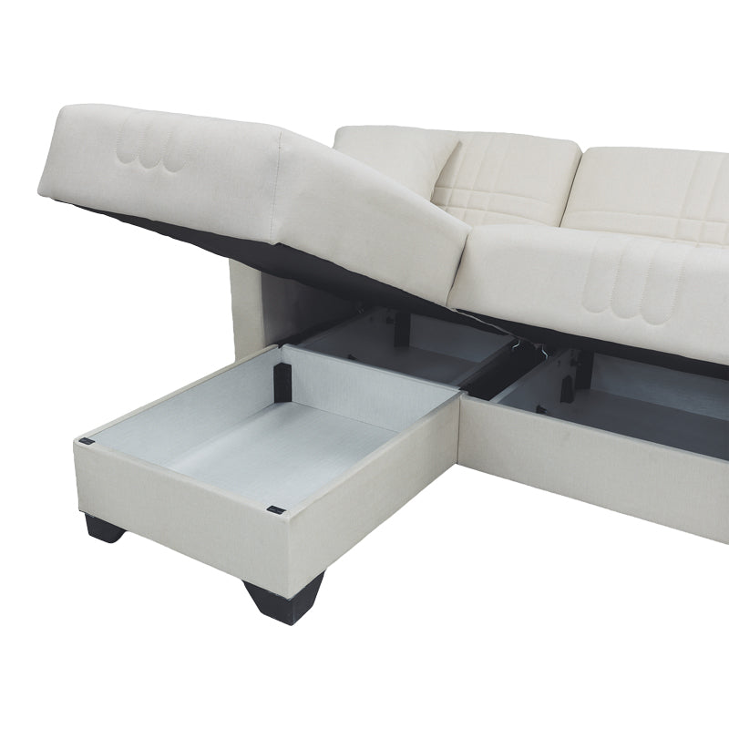 Corner sofa bed reversible with storage space Stashio cream fabric 202x143x84cm