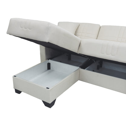 Corner sofa bed reversible with storage space Stashio cream fabric 202x143x84cm