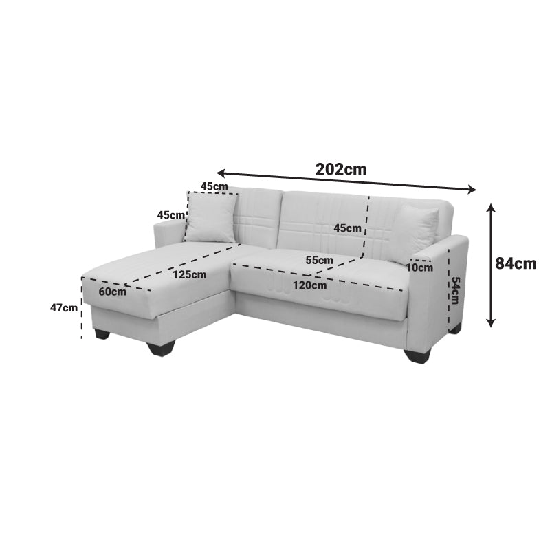 Corner sofa bed reversible with storage space Stashio cream fabric 202x143x84cm