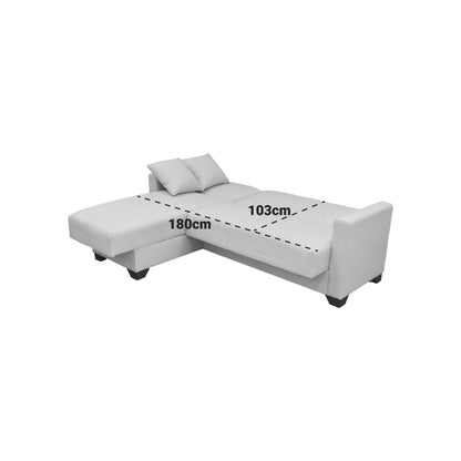 Corner sofa bed reversible with storage space Stashio cream fabric 202x143x84cm