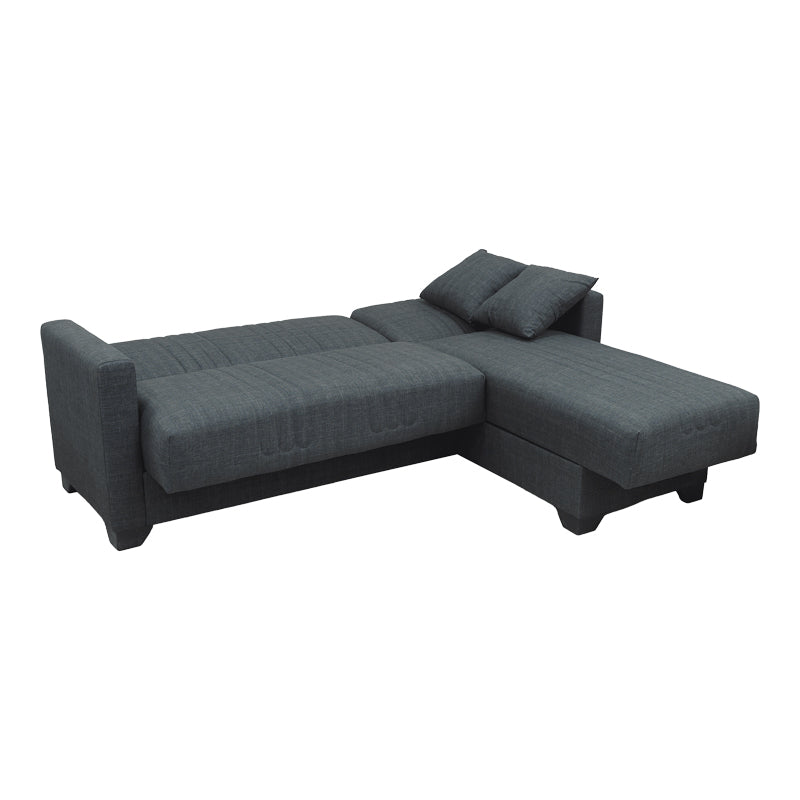 Corner sofa bed reversible with storage space Stashio anthracite fabric 202x143x84cm