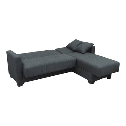Corner sofa bed reversible with storage space Stashio anthracite fabric 202x143x84cm