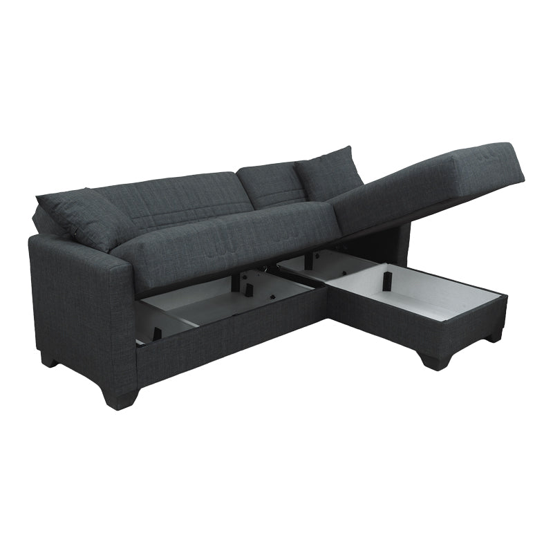 Corner sofa bed reversible with storage space Stashio anthracite fabric 202x143x84cm