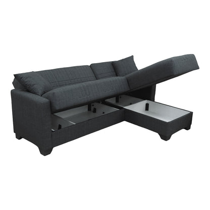 Corner sofa bed reversible with storage space Stashio anthracite fabric 202x143x84cm