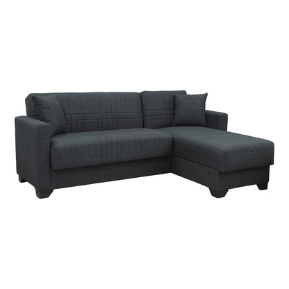 Corner sofa bed reversible with storage space Stashio anthracite fabric 202x143x84cm