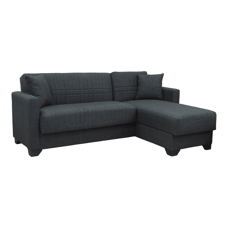 Corner sofa bed reversible with storage space Stashio anthracite fabric 202x143x84cm