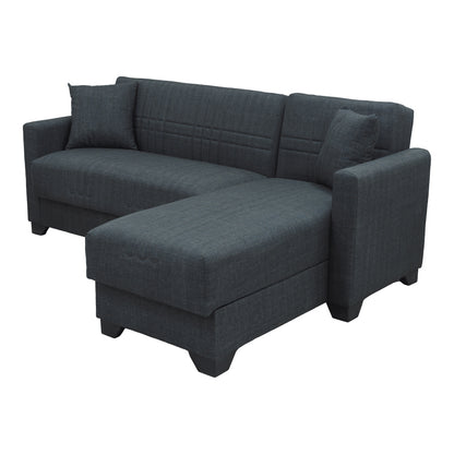 Corner sofa bed reversible with storage space Stashio anthracite fabric 202x143x84cm
