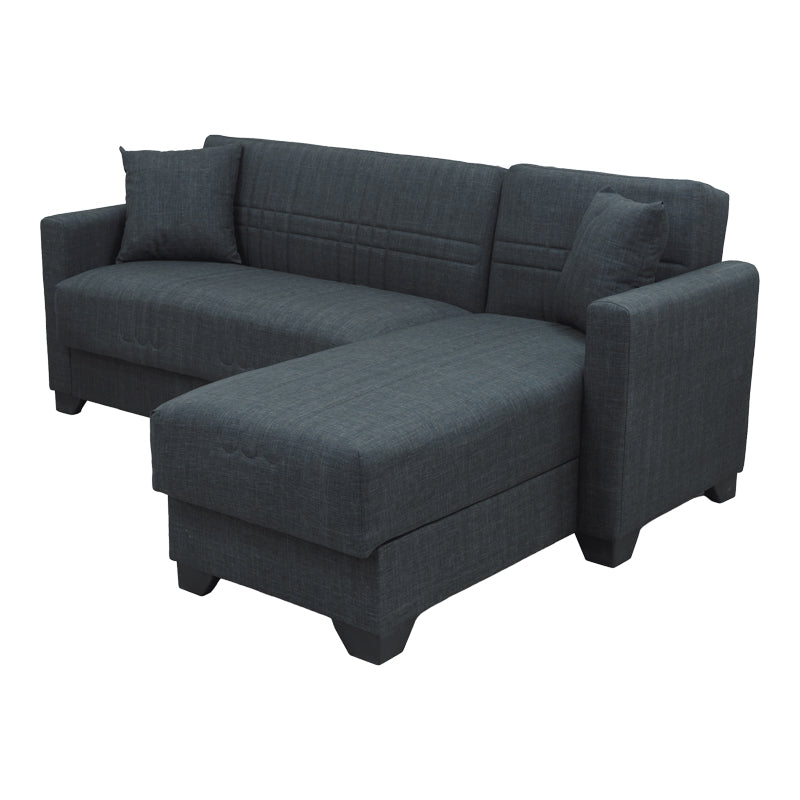 Corner sofa bed reversible with storage space Stashio anthracite fabric 202x143x84cm