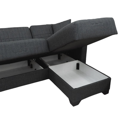 Corner sofa bed reversible with storage space Stashio anthracite fabric 202x143x84cm