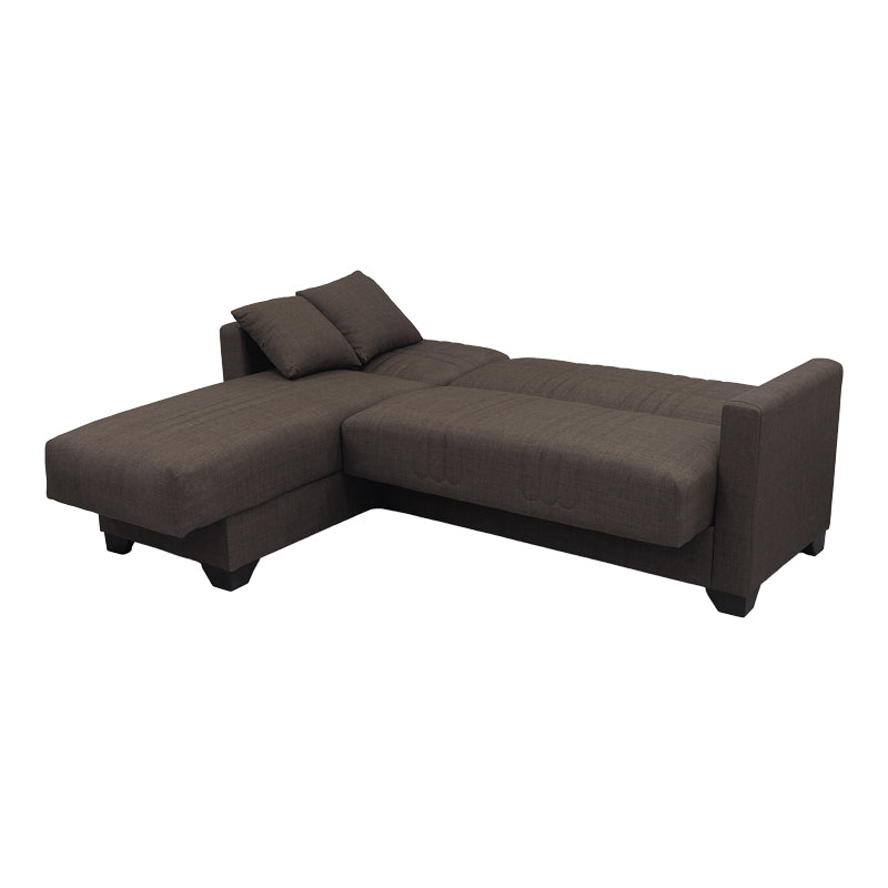 Corner sofa bed reversible with storage space Stashio brown fabric 202x143x84cm