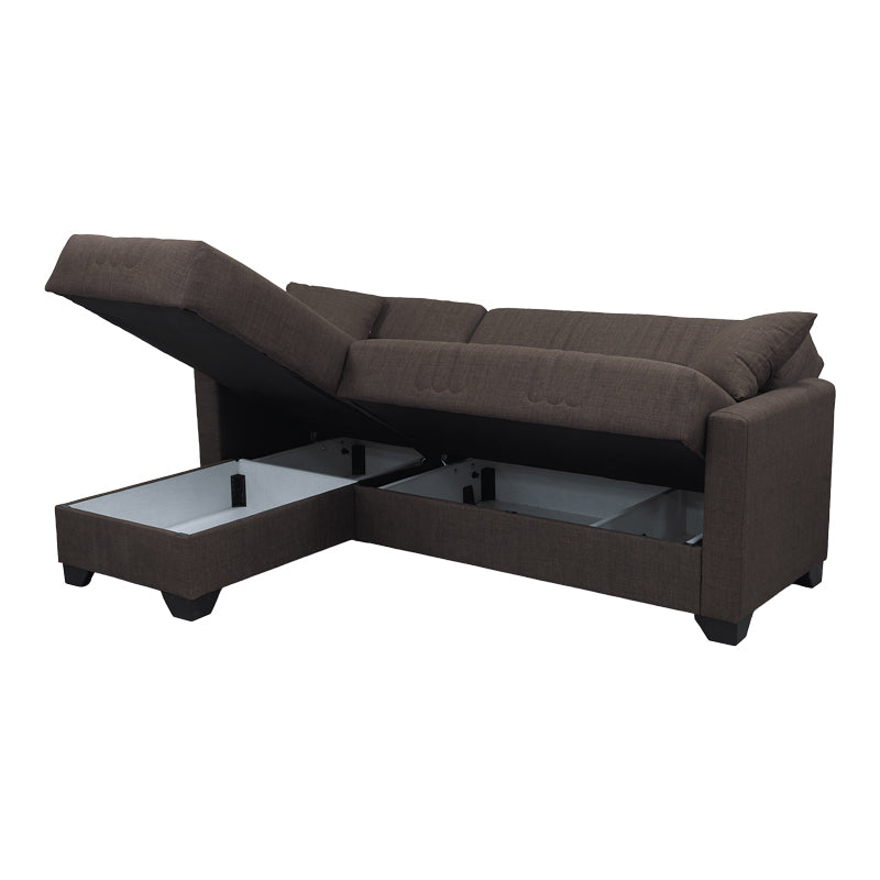Corner sofa bed reversible with storage space Stashio brown fabric 202x143x84cm