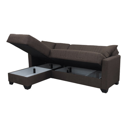 Corner sofa bed reversible with storage space Stashio brown fabric 202x143x84cm