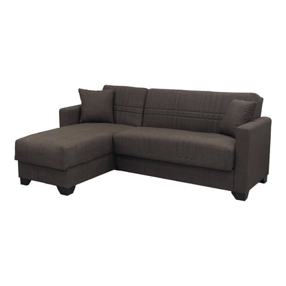 Corner sofa bed reversible with storage space Stashio brown fabric 202x143x84cm