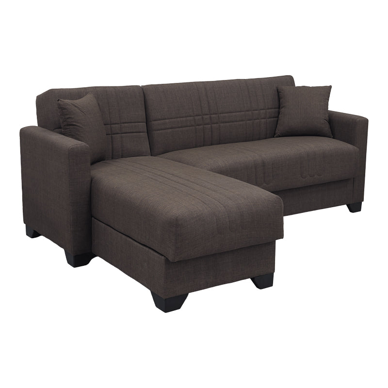 Corner sofa bed reversible with storage space Stashio brown fabric 202x143x84cm