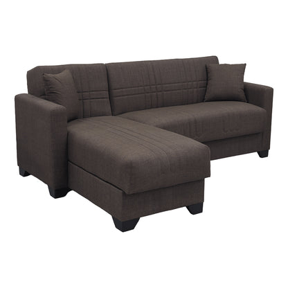 Corner sofa bed reversible with storage space Stashio brown fabric 202x143x84cm