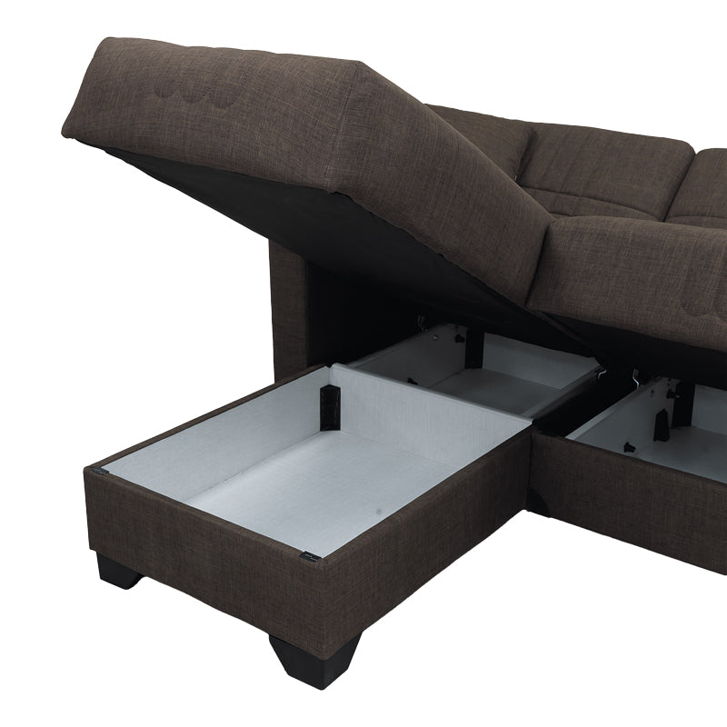 Corner sofa bed reversible with storage space Stashio brown fabric 202x143x84cm
