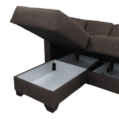 Corner sofa bed reversible with storage space Stashio brown fabric 202x143x84cm