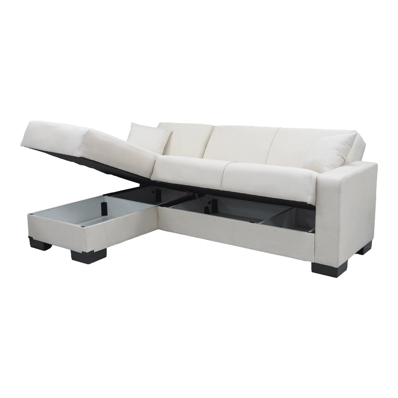 Corner sofa bed reversible with storage space Dumma cream fabric 226x146x86cm