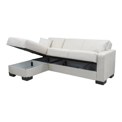 Corner sofa bed reversible with storage space Dumma cream fabric 226x146x86cm