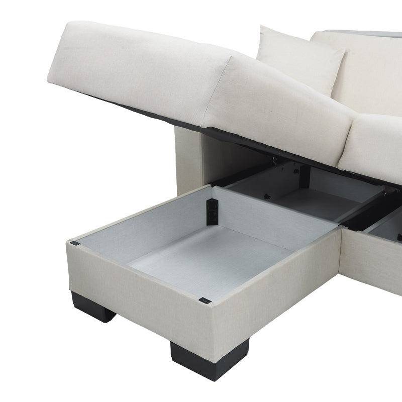 Corner sofa bed reversible with storage space Dumma cream fabric 226x146x86cm