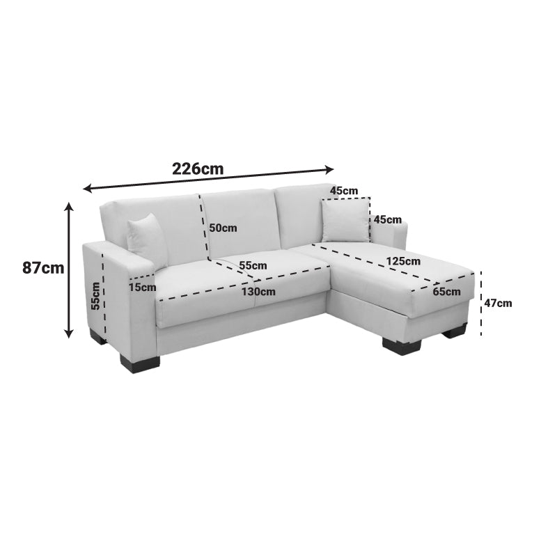 Corner sofa bed reversible with storage space Dumma cream fabric 226x146x86cm