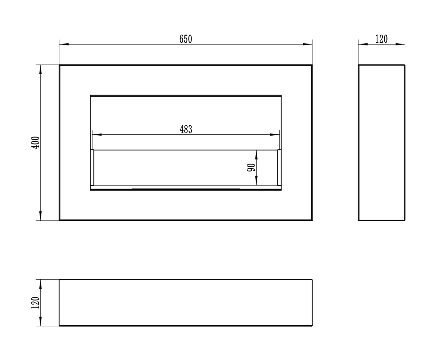 Висяща биокамина 650x400 Box, черен мат